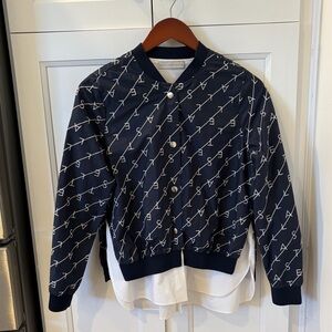 Stella McCartney Navy and White Monogram Snap-Front Bomber